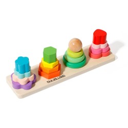 DULZILUZID Stacking Toys, Four Sets of Columnar Wooden Blocks for Early Childhood Education, Enhancing Infant and Toddler Hand-Eye Coordination