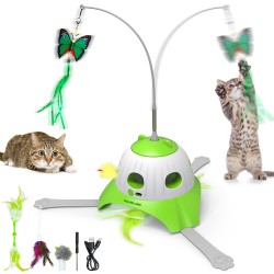 DULZILUZID 3-in-1 Electric Toy, Automatic Cat Toys for Indoor Cats, Interactive Cat Toys, with Fluttering Butterfly and Plush Balls, USB Rechargeable Interactive Feather Cat Toys